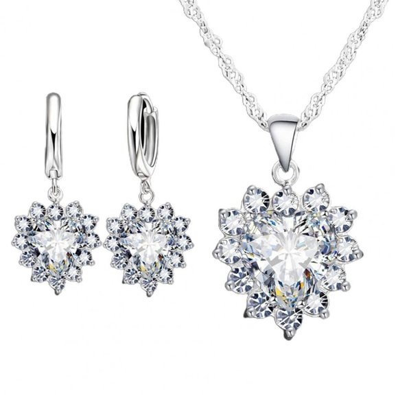 Jewelry - 💎 Heart Necklace Earrings 925 Sterling Silver Set Gift